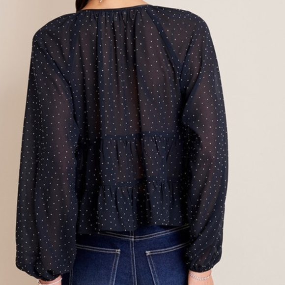 Francesca Womens Top Laurie Tie Front Tiered Blouse Polka Dot Beaded Sz Meduim - Picture 2 of 16